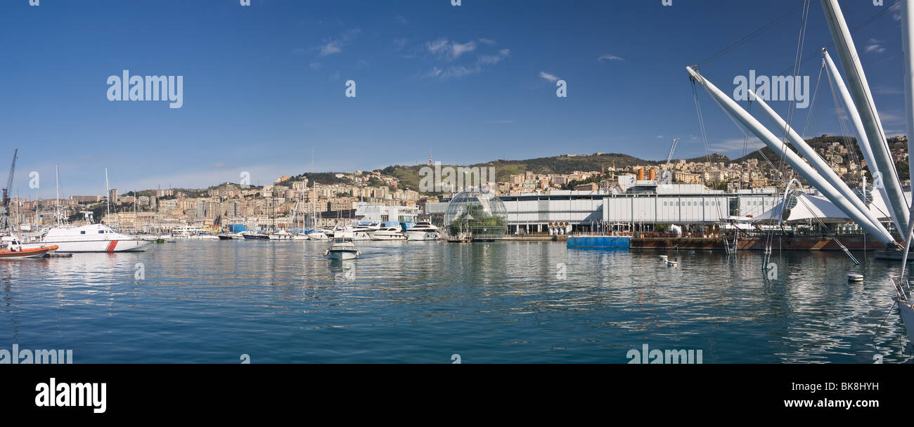 seafront of Genoa from the old port in a sunny day Stock Photo