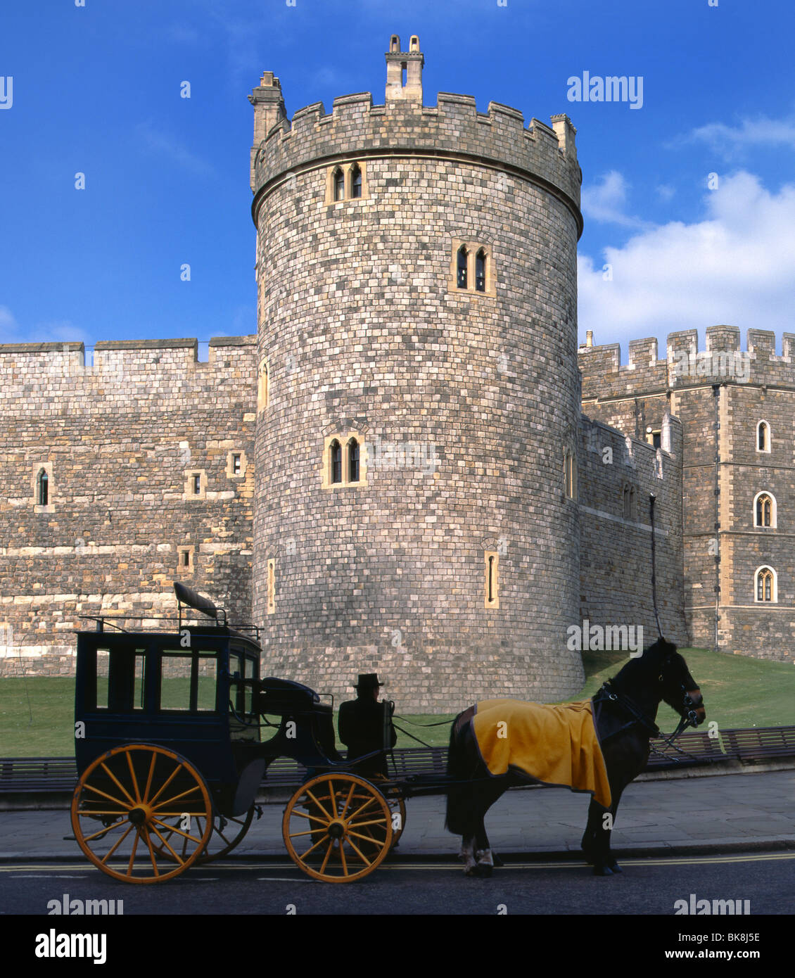 Brougham horse drawn carriage in use as a tourist experience taxi tour