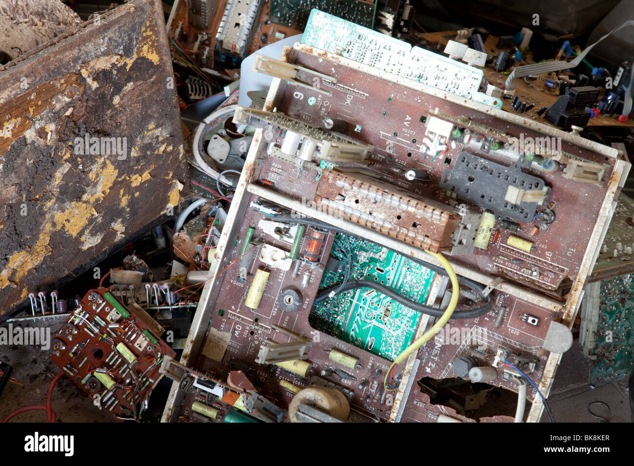 Close-up of a derelicted old computer circuit board Stock Photo
