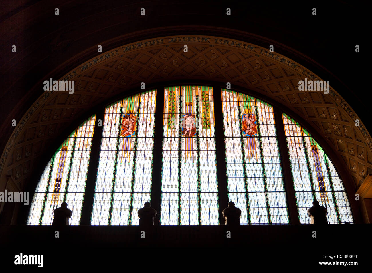 detail of stained glass window Central Station ((Hlavni nadrazi), Prague, Czech Republic Stock Photo