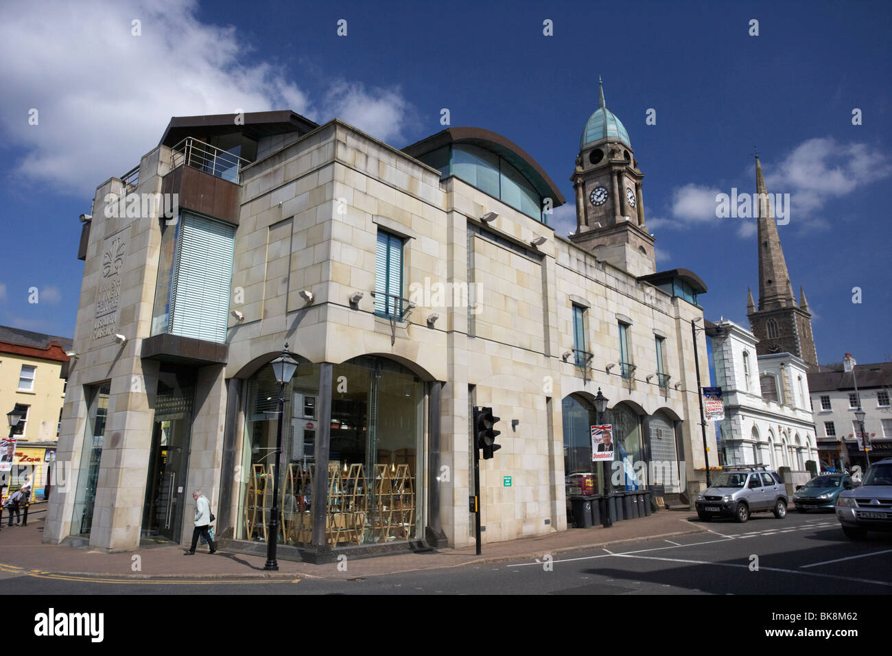 the irish linen centre and lisburn museum housed in old market house and new development in lisburn city centre Stock Photo