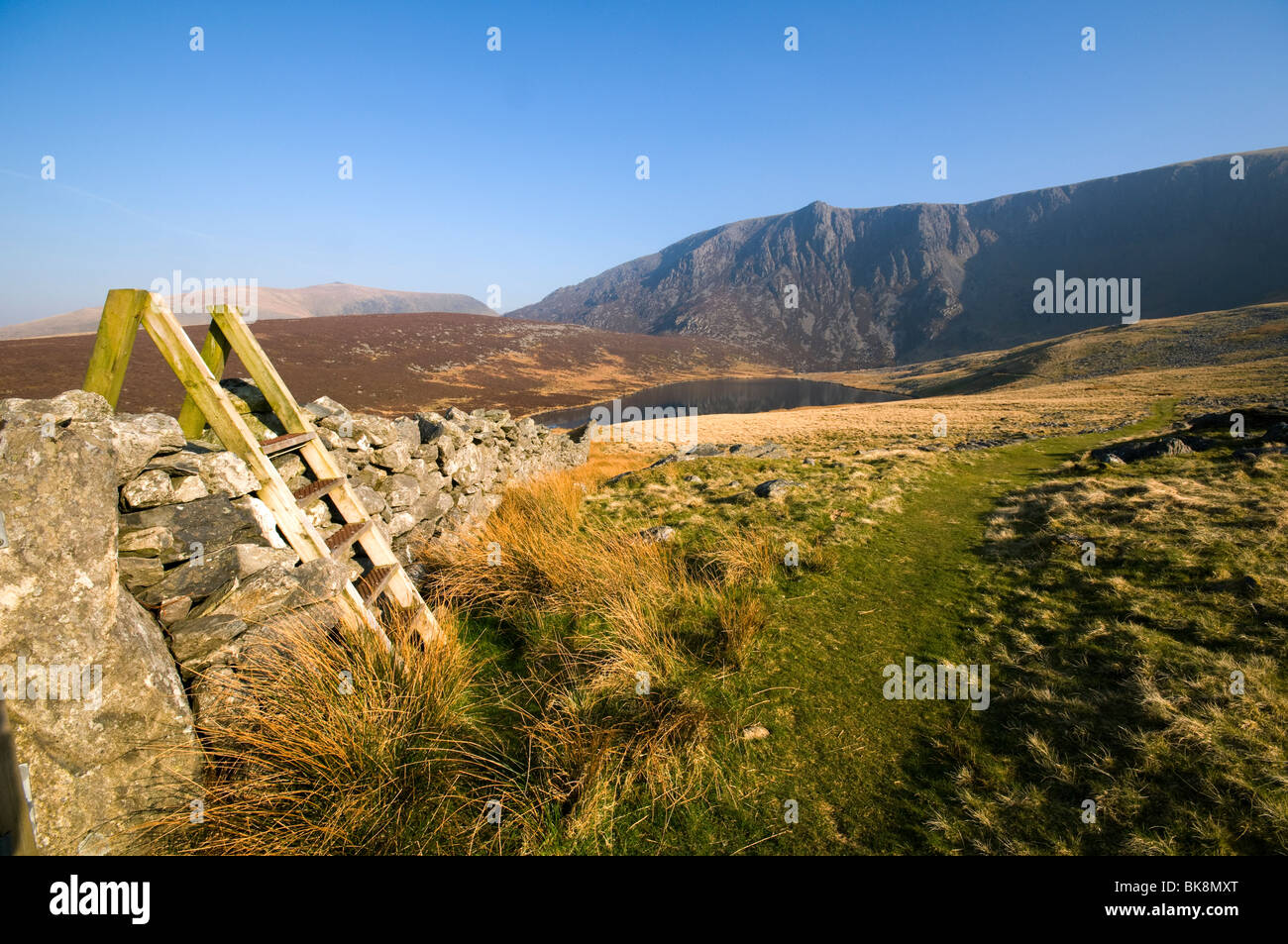 The Nantlle Ridge from Cwm Silyn, Snowdonia, North Wales, UK Stock Photo