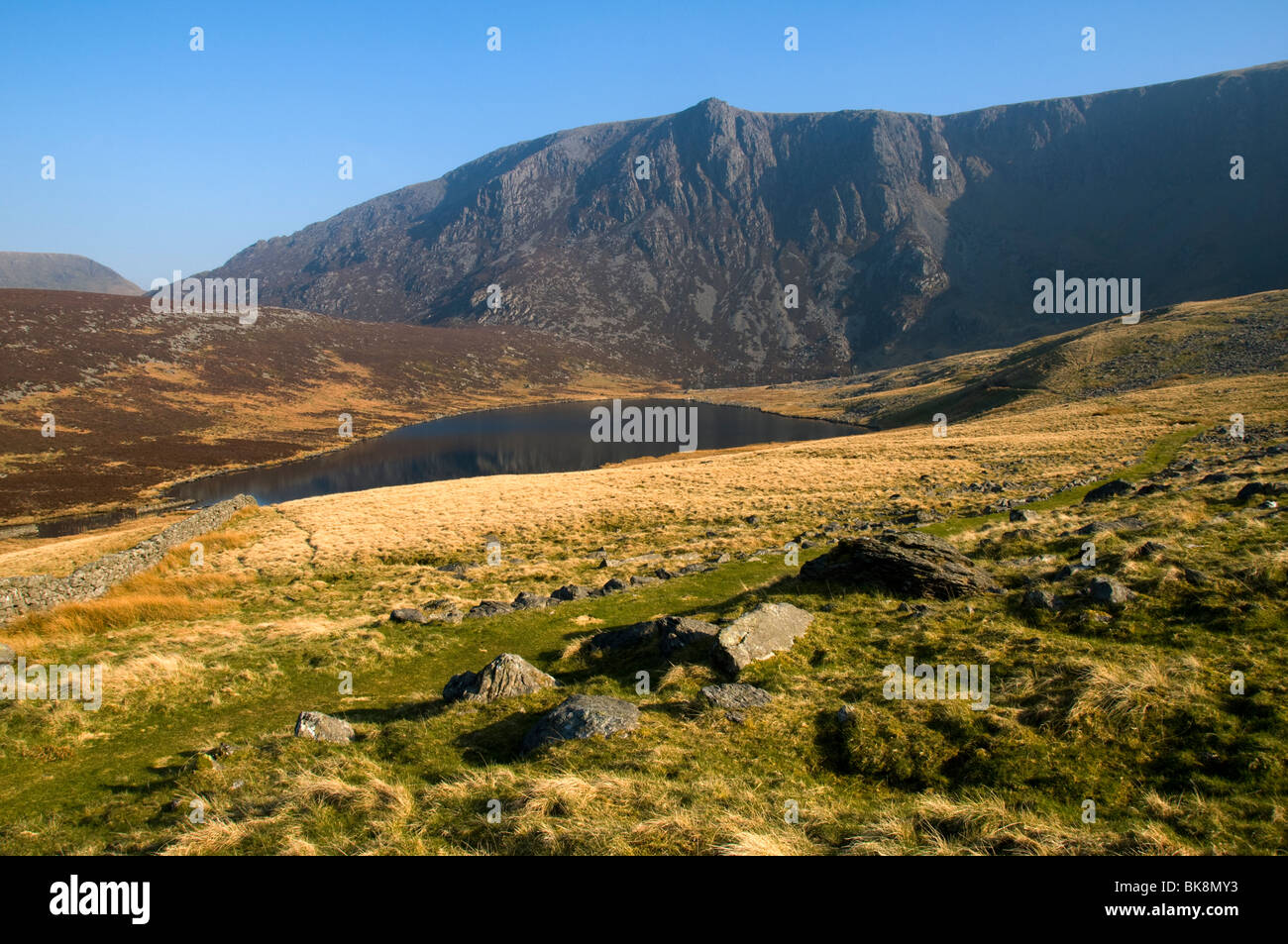 The Nantlle Ridge from Cwm Silyn, Snowdonia, North Wales, UK Stock Photo