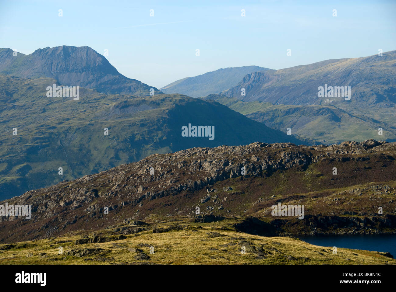 Crib Goch on Snowdon (Yr Wyddfa) from Ysgafell Wen in the Moelwyn range ...