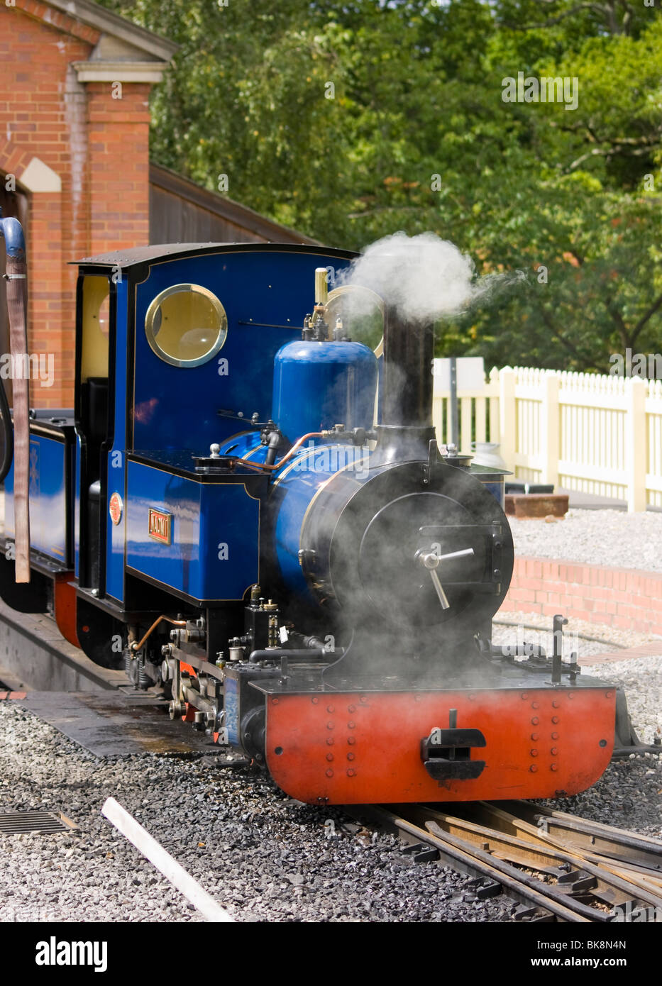 12 1/4' gauge coal fired steam locomotive at Exbury gardens Hampshire Stock Photo