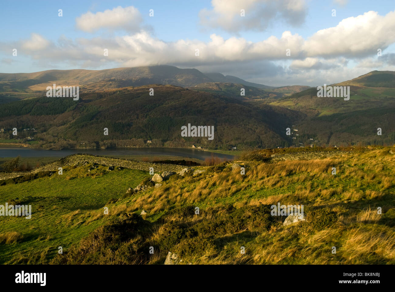 Southern end of the Rhinog mountains over the Mawddach Estuary, near ...