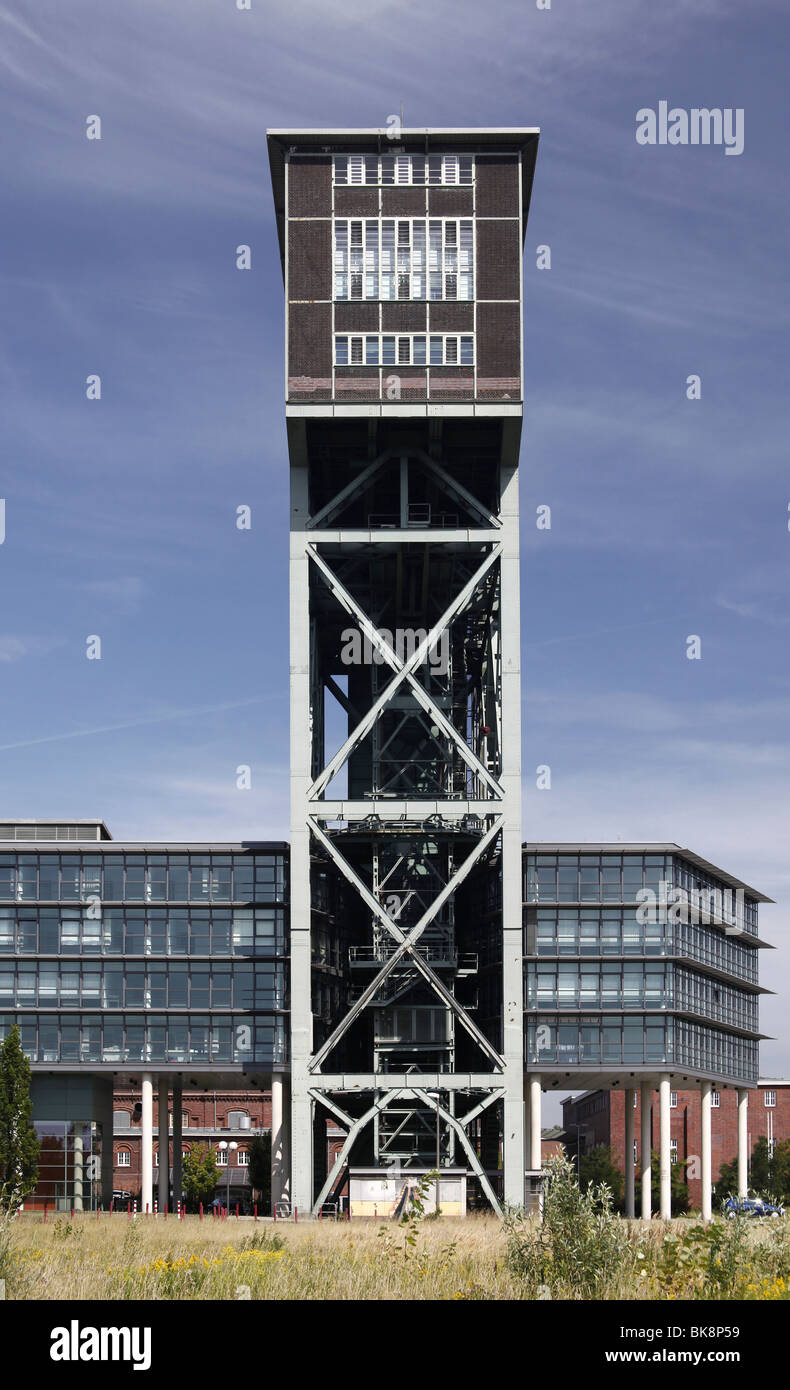 Hammerhead tower of the former Zeche Minister Stein mine, today office building and service center, Dortmund, North Rhine-Westp Stock Photo