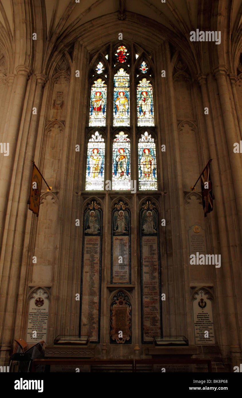 Stained glass window Winchester Cathedral Stock Photo Alamy