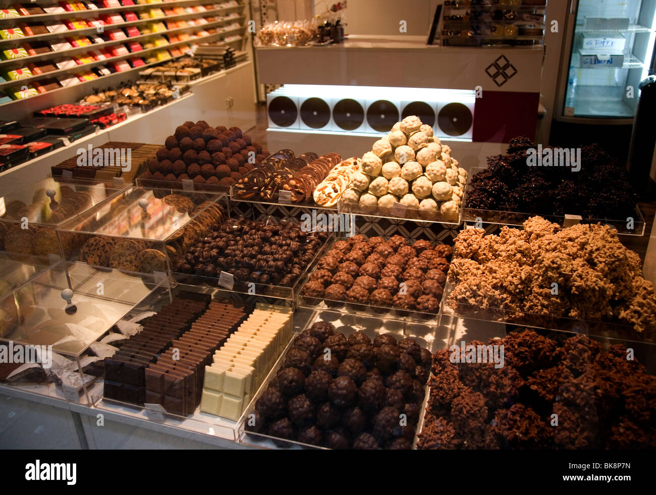 Chocolate shop window in Barcelona Stock Photo Alamy