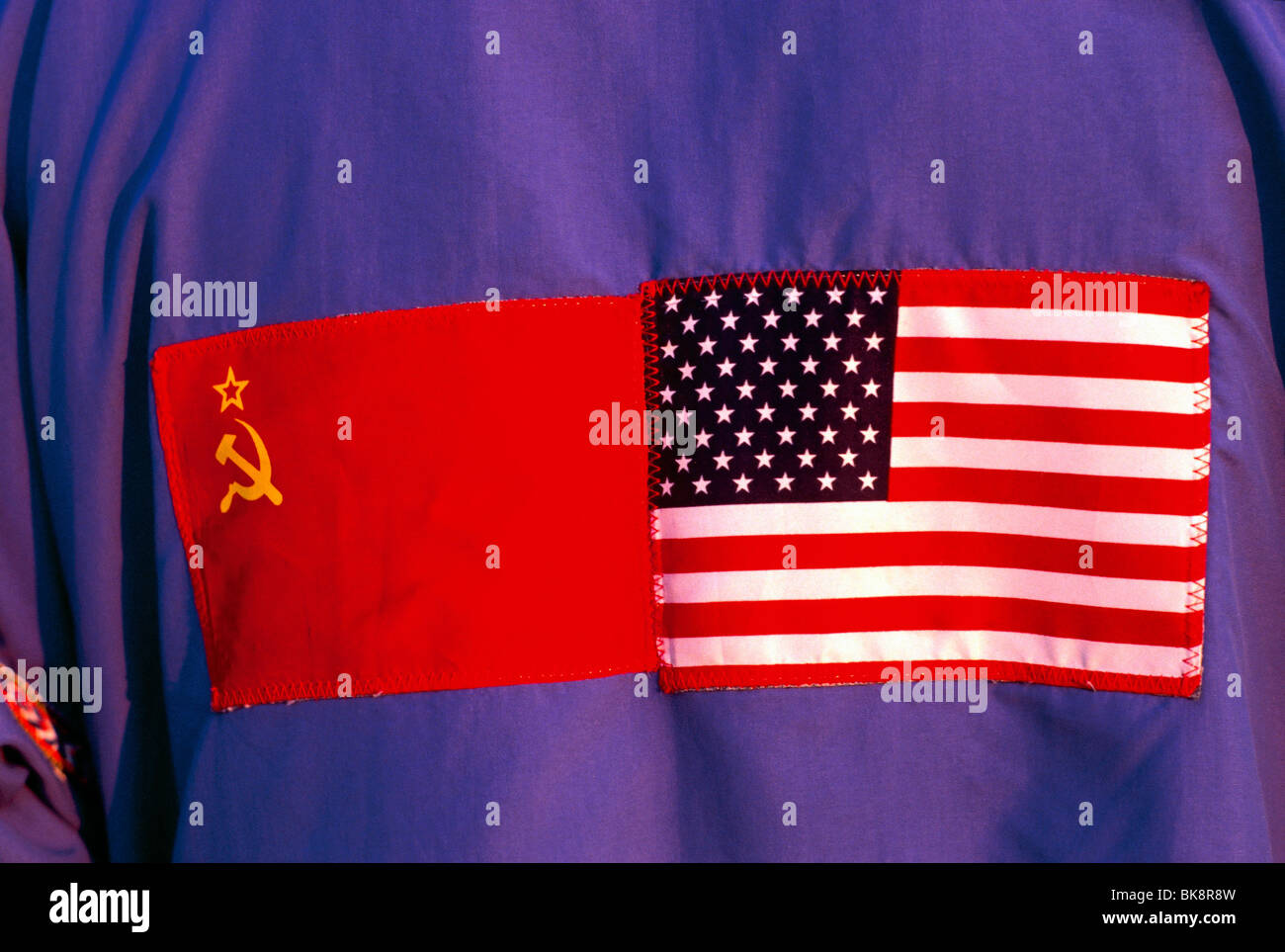 Patch on a parka symbolizes the new friendship between the former Soviet Union (USSR) and the United States of America Stock Photo