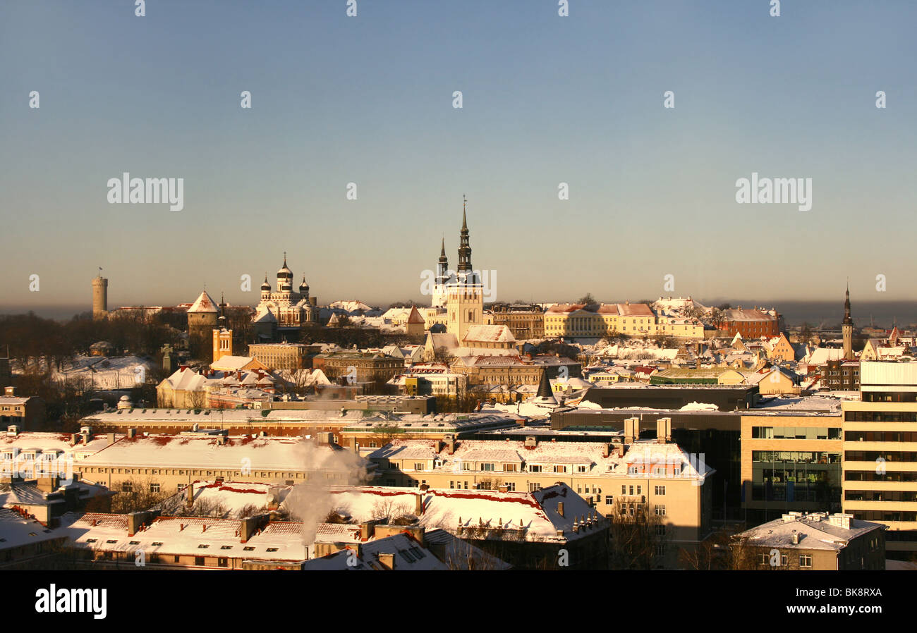 Classic panorama of Old Tallinn in Estonia. View from 16th floor Stock Photo