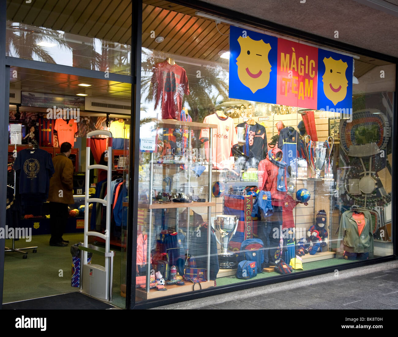 Barcelona football shop in the Olympic Village area Stock Photo - Alamy