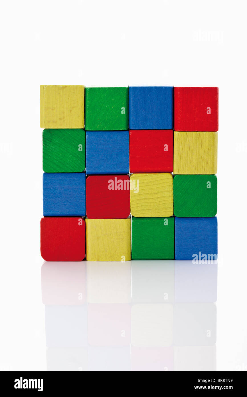 Square building bricks, mosaic, yellow, green, blue, red Stock Photo