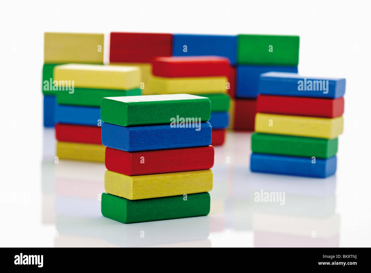 Many colorful stacks of building bricks Stock Photo Alamy