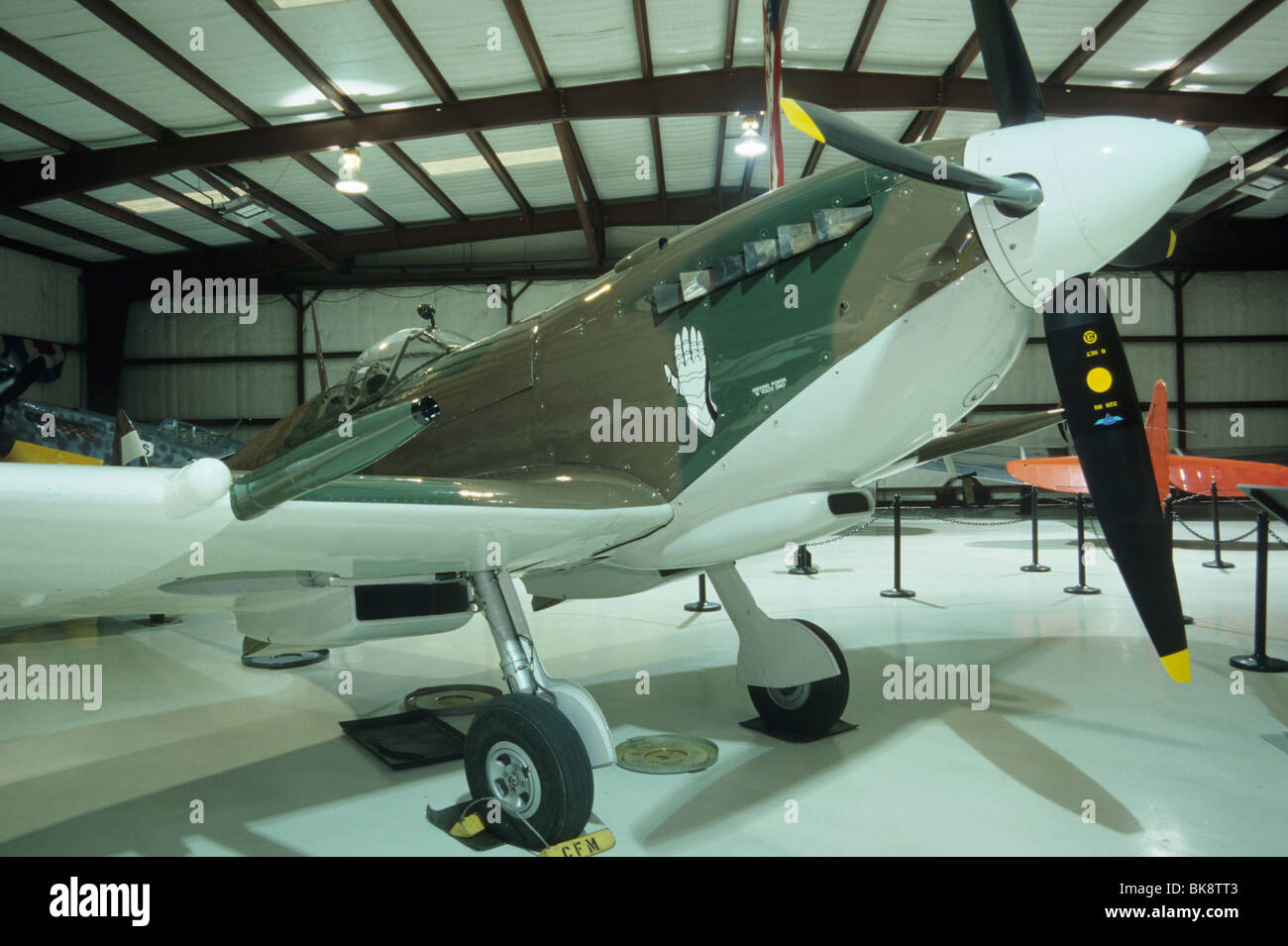 Supermarine Spitfire Mk VIII WWII fighter plane at Cavanaugh Flight Museum, Addison Airport, Dallas, Texas, USA Stock Photo