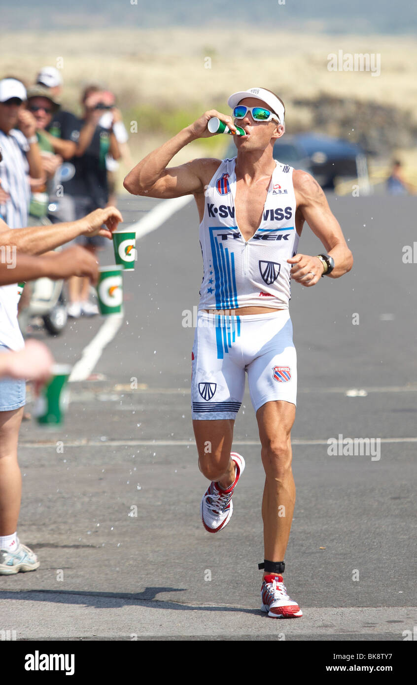 The American professional triathlete Chris Lieto on the running course of the Ironman Triathlon World Championship in Kona, Haw Stock Photo