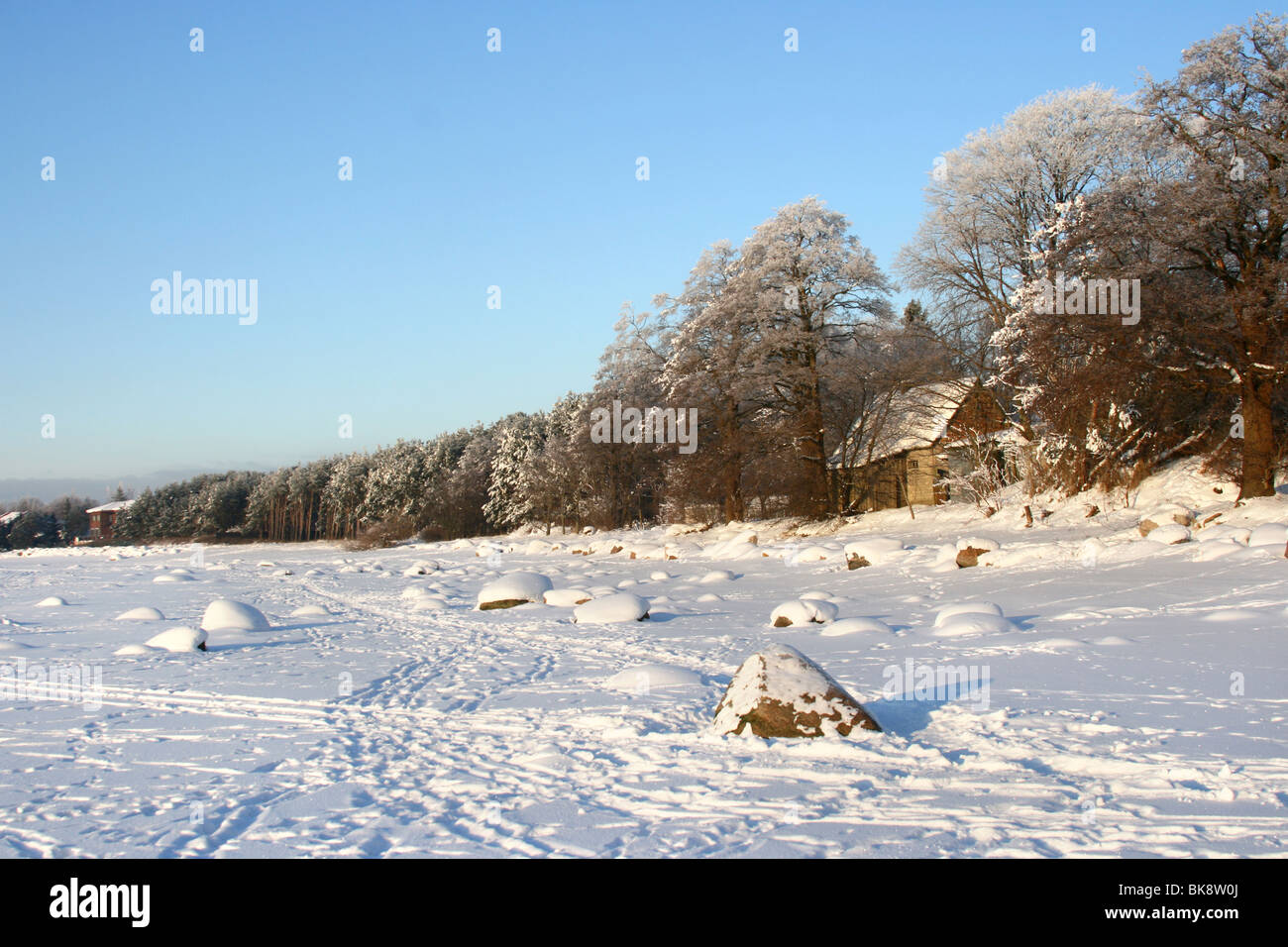 Winter landscape on Baltic Sea near city of Tallinn in Estonia Stock Photo