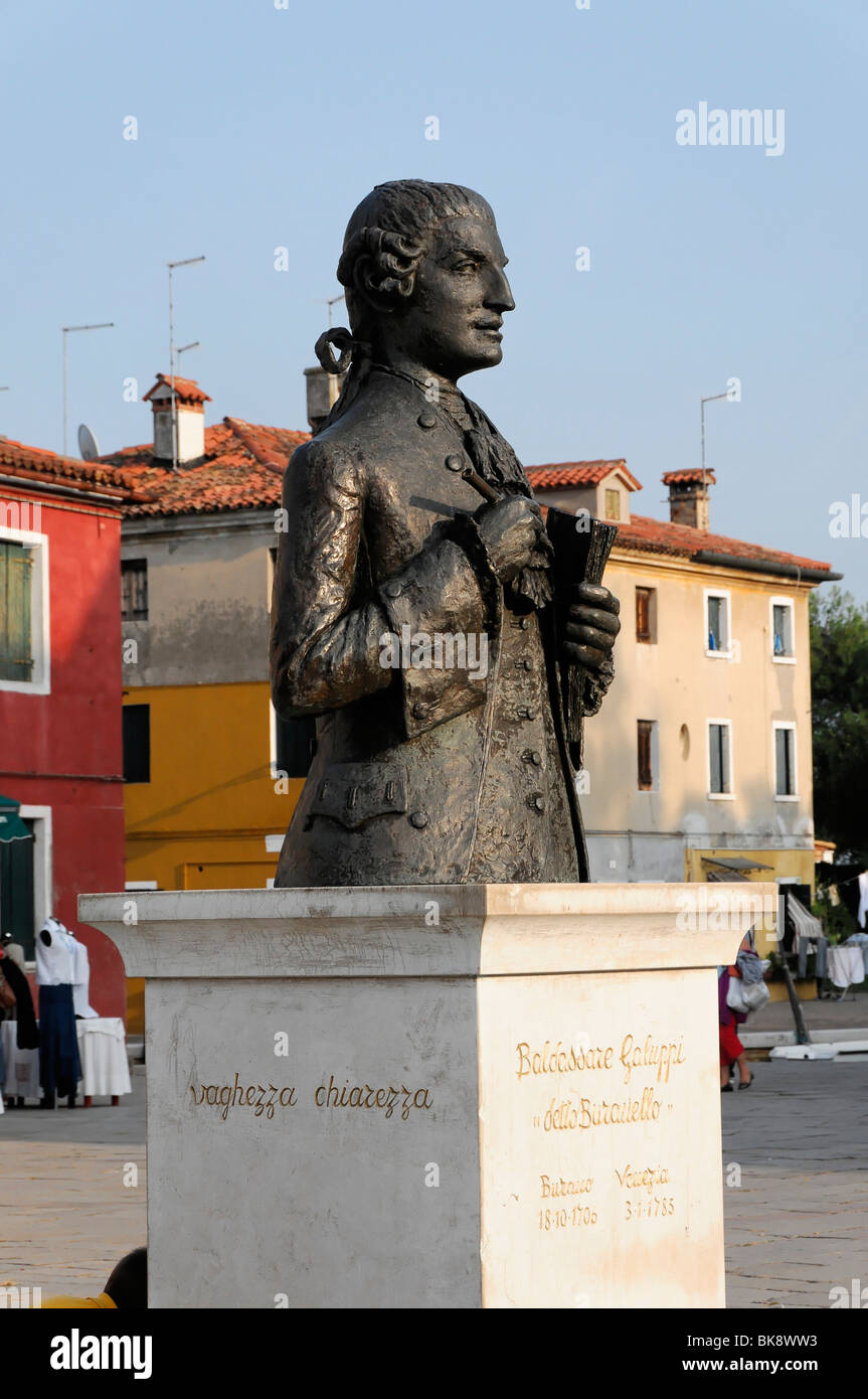 Baldassare Galuppi, monument, Burano, Venice, Veneto, Italy, Europe Stock Photo