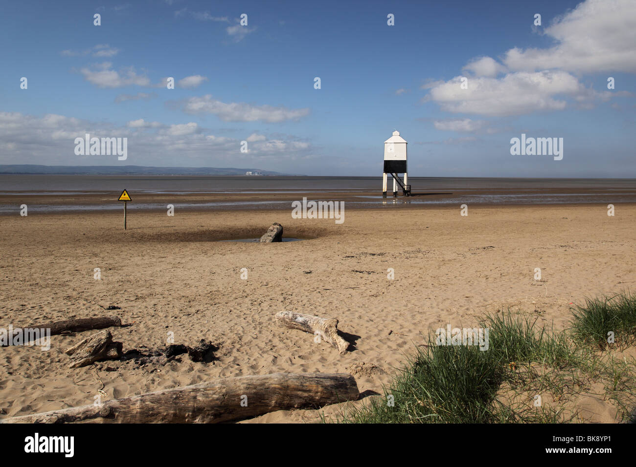 The white wooden Lighthouse on stilts at Burnham on Sea, Somerset, England Stock Photo