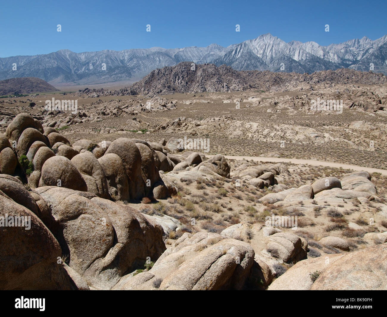 Alabama Hills and Mt Whitney in the Eastern Sierra Nevada Mountains. Stock Photo