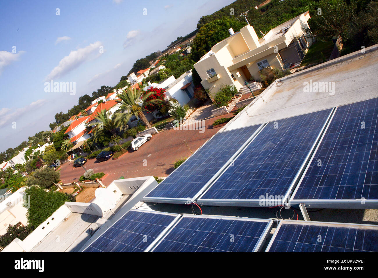 Israel, Solar panels on the roof of a private home, supplying all the electricity the household needs Stock Photo