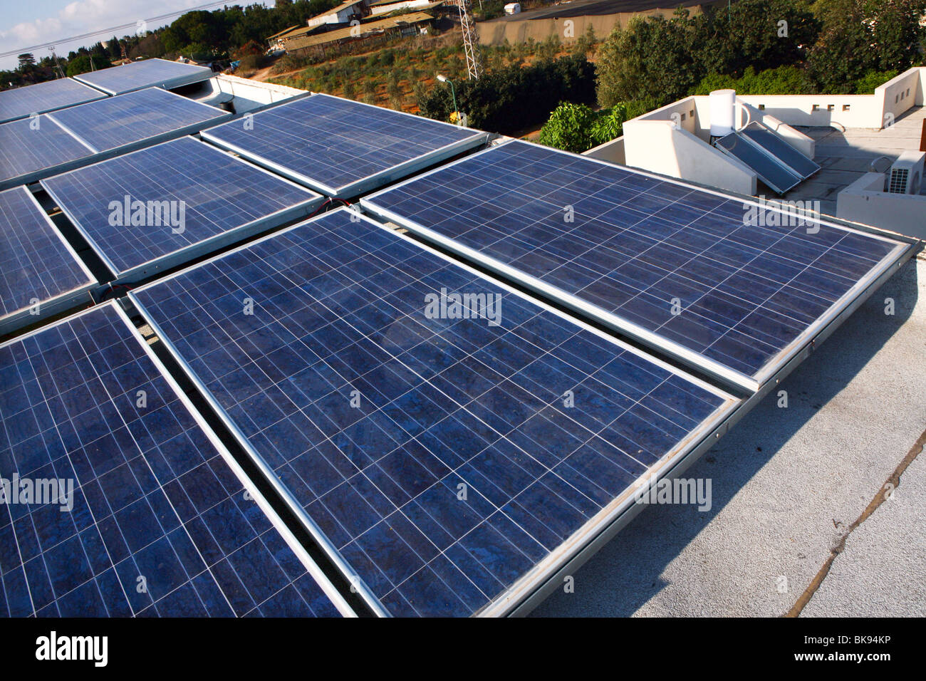 Israel, Solar panels on the roof of a private home, supplying all the electricity the household needs Stock Photo