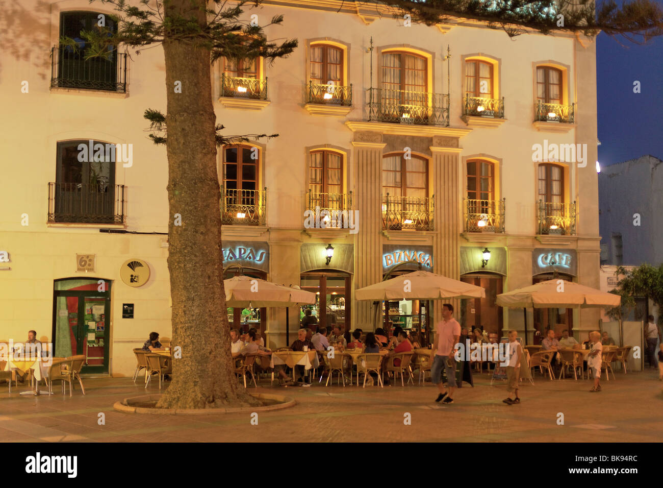 Hotel and bar at main square, Nerja, Andalusia, Spain Stock Photo Alamy