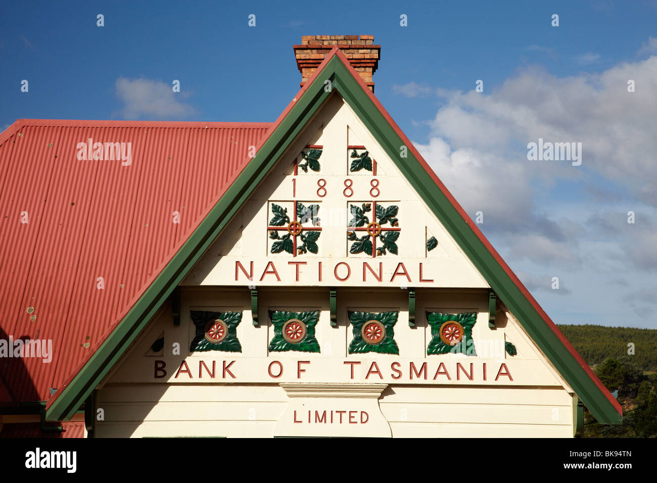 Historic National Bank of Tasmania, Derby, Eastern Tasmania, Australia Stock Photo