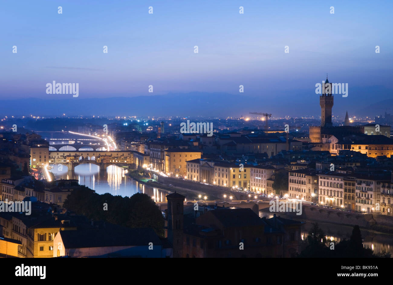Panoramic view of the city, night, Florence, Tuscany, Italy, Europe Stock Photo