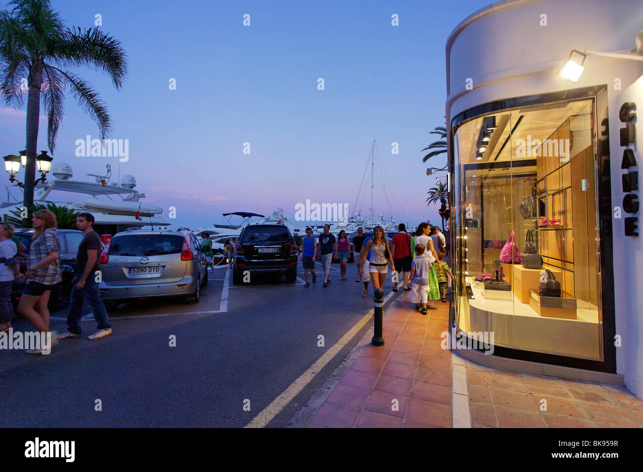 Luxury cars, Restaurants near harbour, Puerto Banus, Marbella, Andalusia,  Spain, Stock Photo, Picture And Rights Managed Image. Pic. LKF-292255