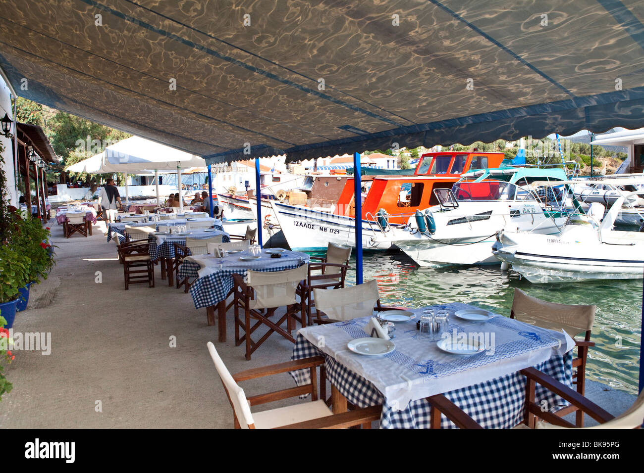 Fishing village Trikeri with restaurants and jetties, Greece, Europe