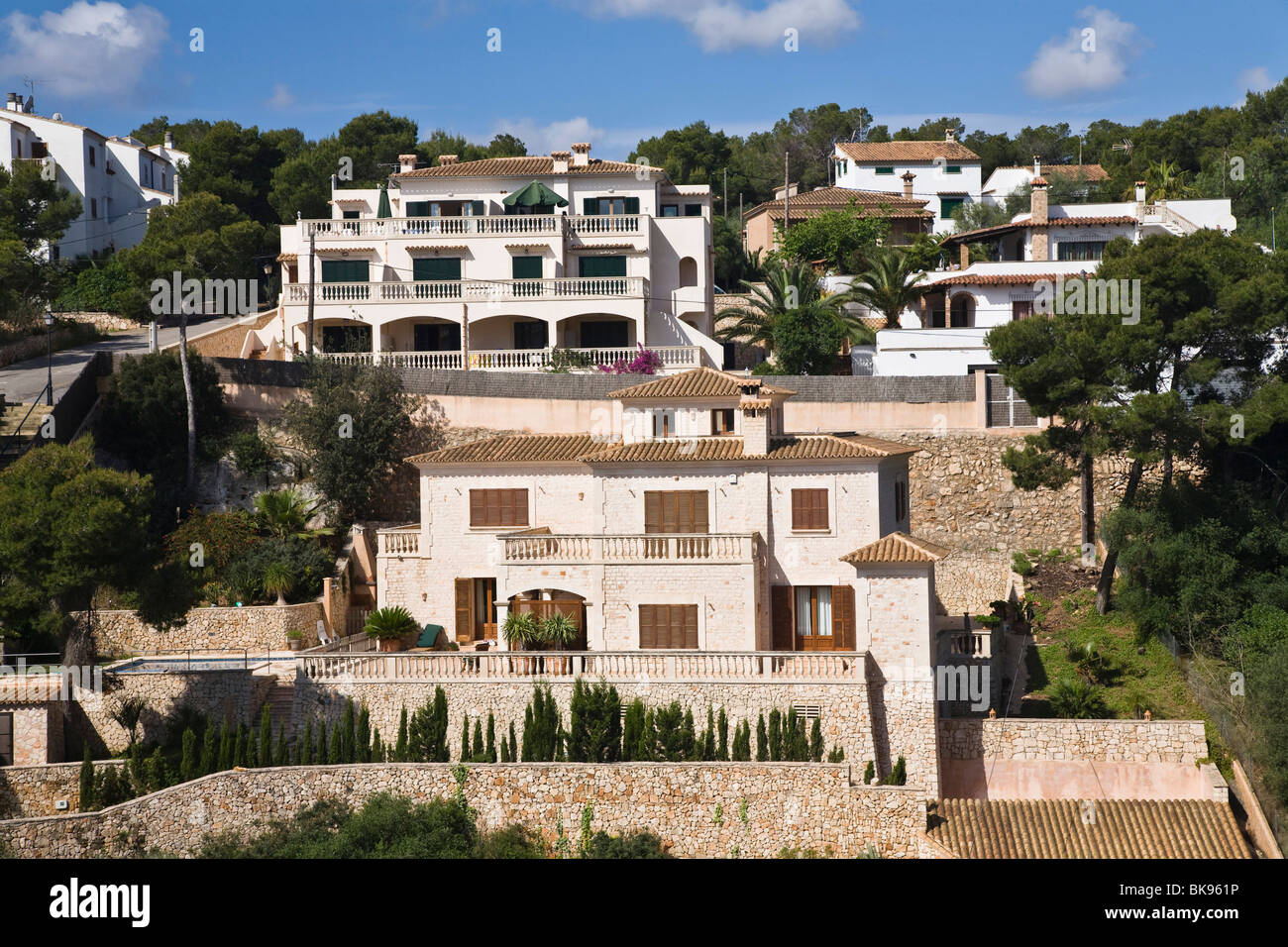 Houses in the Bay of Cala Santanyi, Mallorca, Majorca, Balearic Islands, Spain, Europe Stock Photo