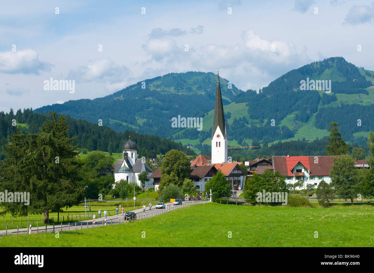 Fischen in Allgaeu with Hoernergruppe Mountains, Bavaria, Germany, Europe Stock Photo