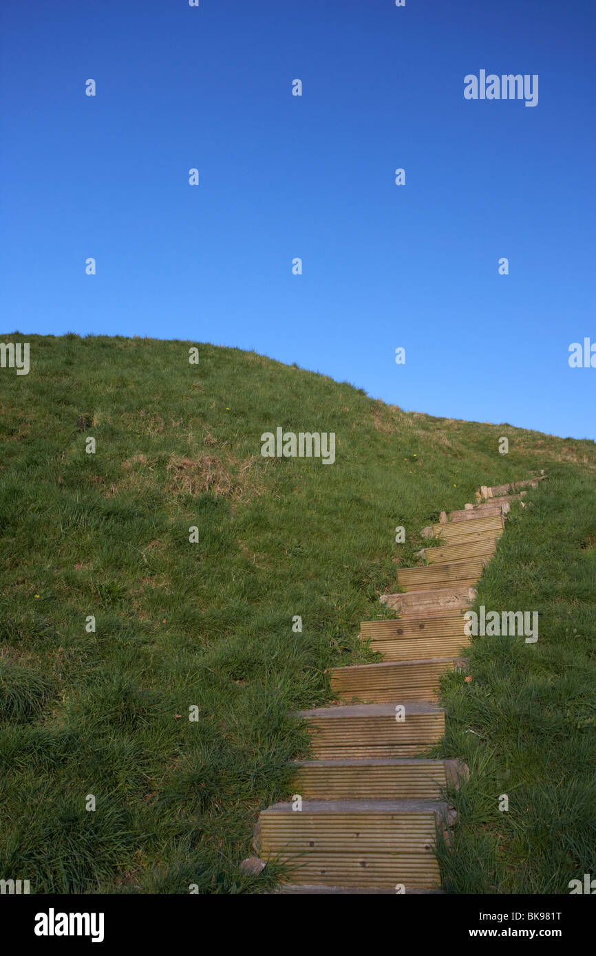 steps leading up to the top of Dundonald moat or motte man made