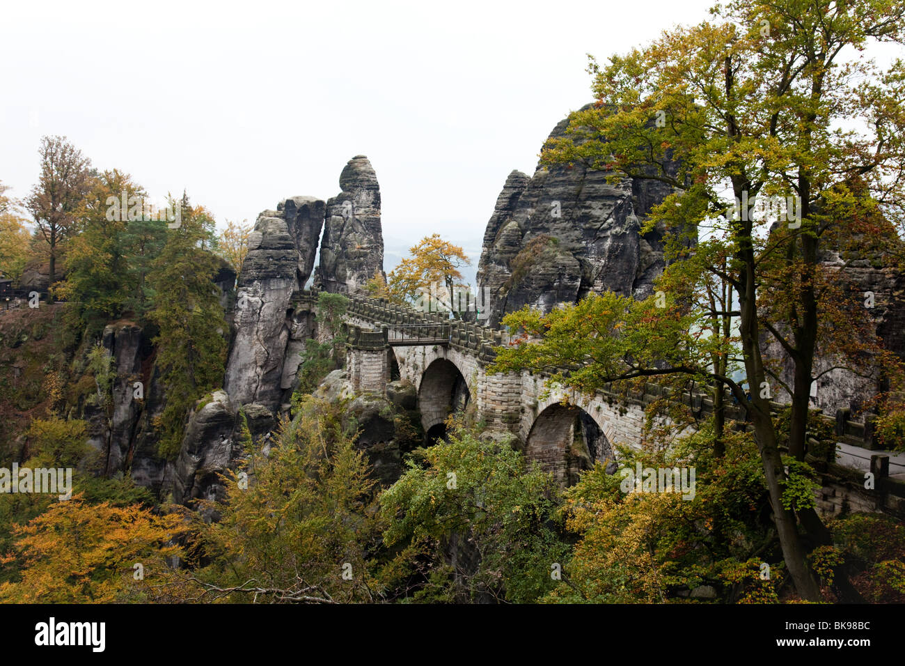 Rock massive of Bastei in National Park Sächsische Schweiz, Germany, in autumn Stock Photo