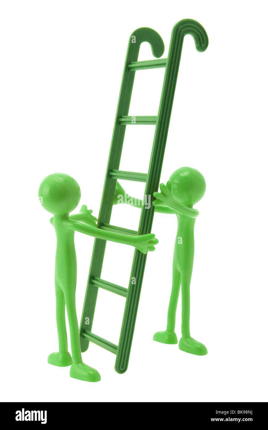 Miniature Rubber Figures and Ladder Stock Photo