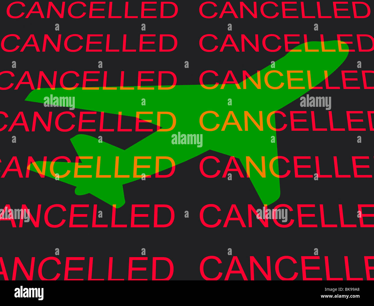 Cancelled flights on airport departure board Stock Photo