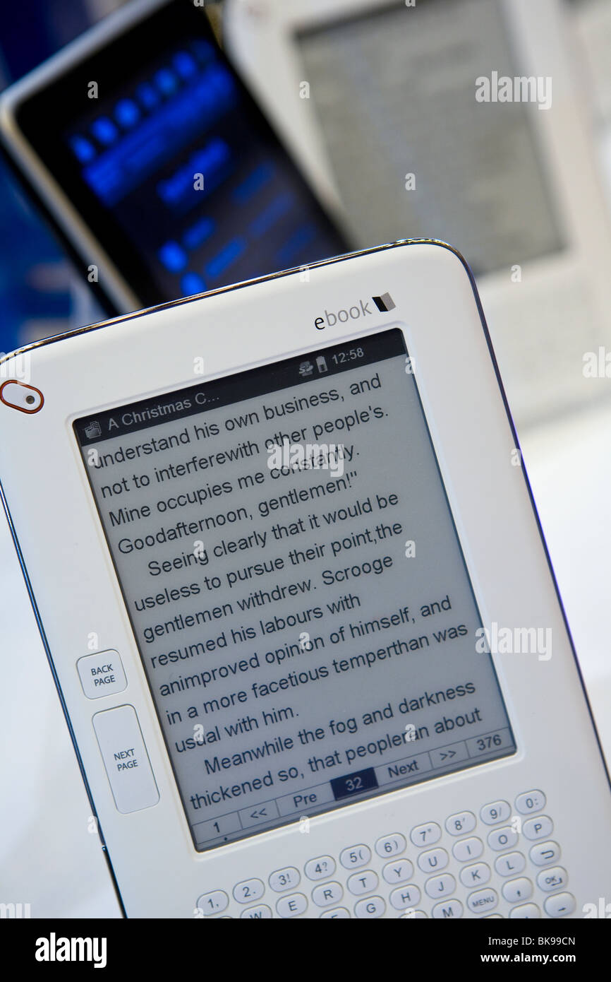 elonex ebook readers on display at the London Book Fair April 19, 2010 Stock Photo