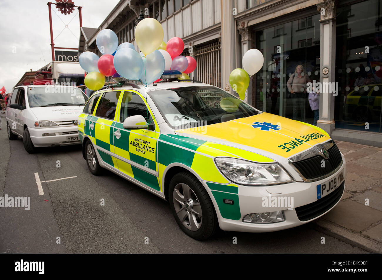 Northwest Ambulance car with Balloons on for Gay Pride Event Stock Photo