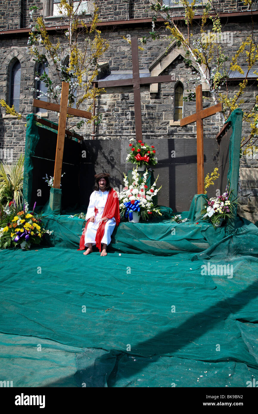 Jesus resting at Holy Easter or Good Friday Procession Parade,' Little Italy', Toronto,Ontario,Canada,North America Stock Photo