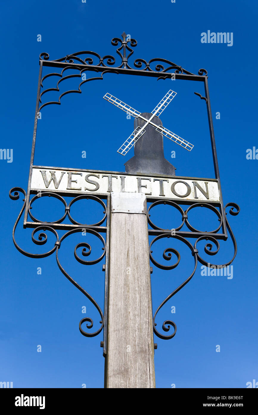 Village sign, Westleton, Suffolk, UK Stock Photo