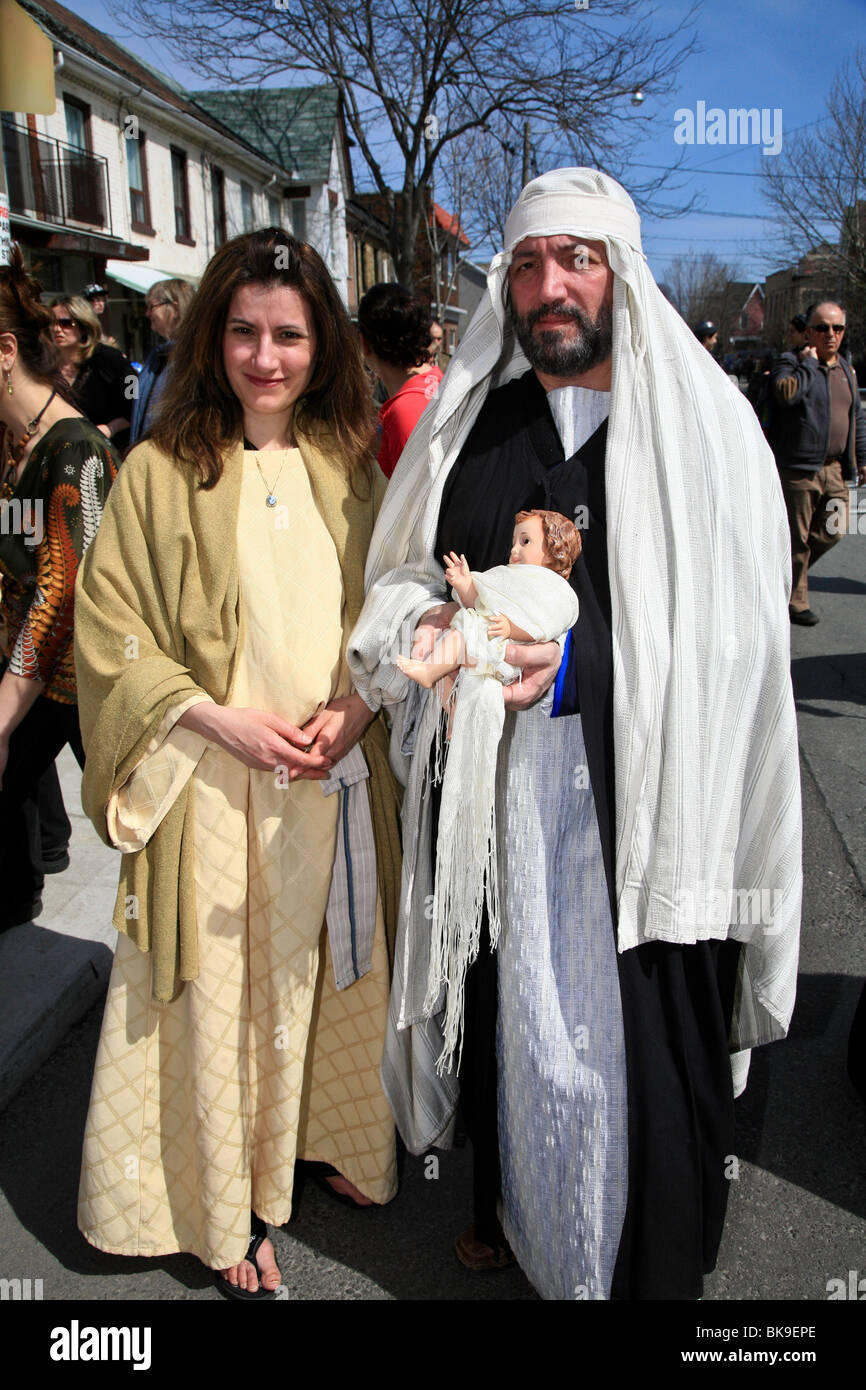 Mary and Joseph at Holy Easter or Good Friday Procession Parade,' Little Italy', Toronto,Ontario,Canada,North America Stock Photo