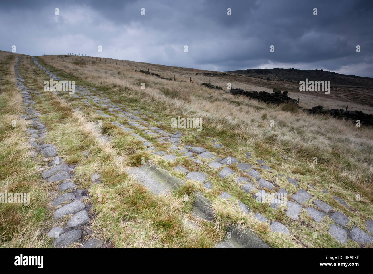 Roman Road crossing Blackstone Edge Moor near Ripponden, West Yorkshire, UK Stock Photo