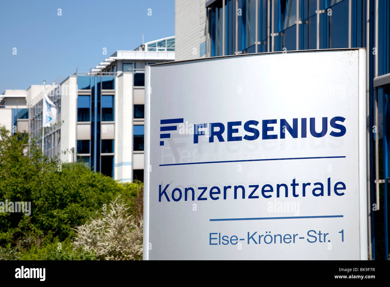 Sign with the logo of the corporate headquarters of the Fresenius SE company in Bad Homburg von der Hoehe, Hesse, Germany, Euro Stock Photo