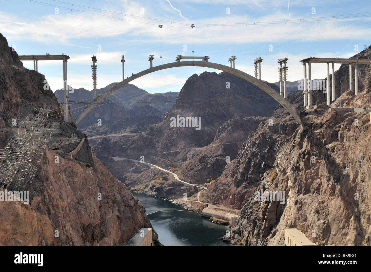 Under construction bridge across a canyon, Hoover Dam, Lake Mead