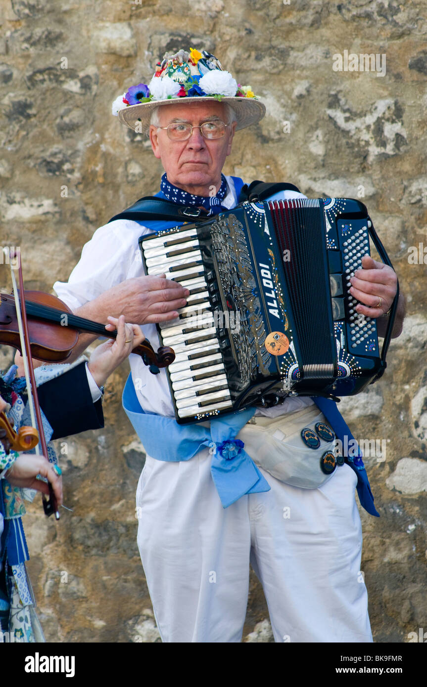 Morris musician accompanying the morris dancing at the Oxford Folk Festival Stock Photo