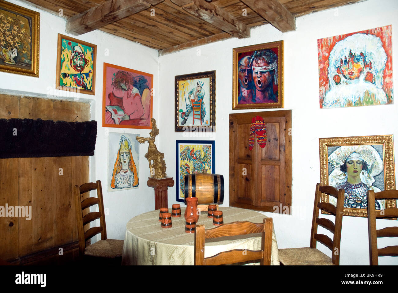 The paintings of Albanian artist Sali Shijaku decorate the walls of the