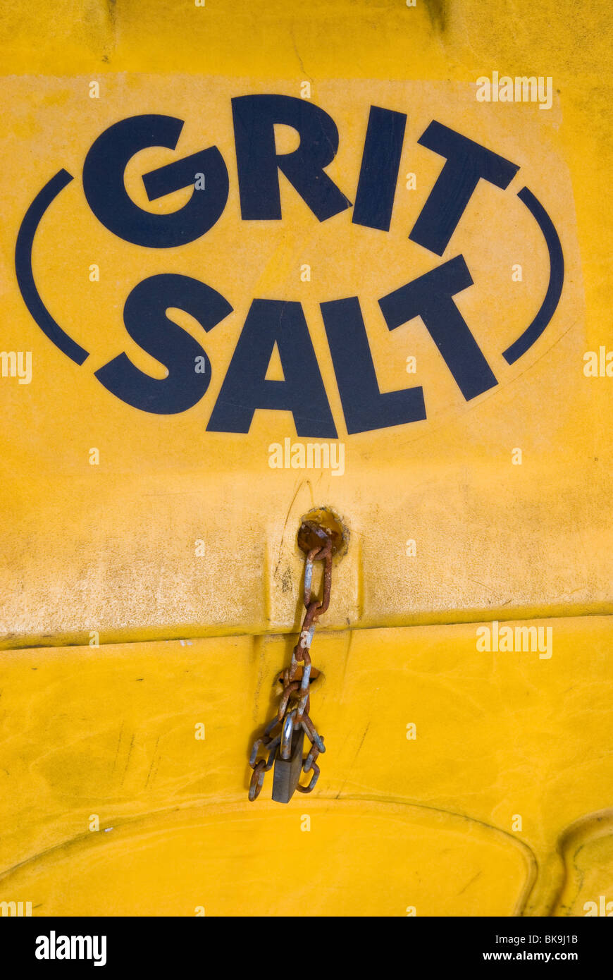 Locked grit salt bin Stock Photo Alamy