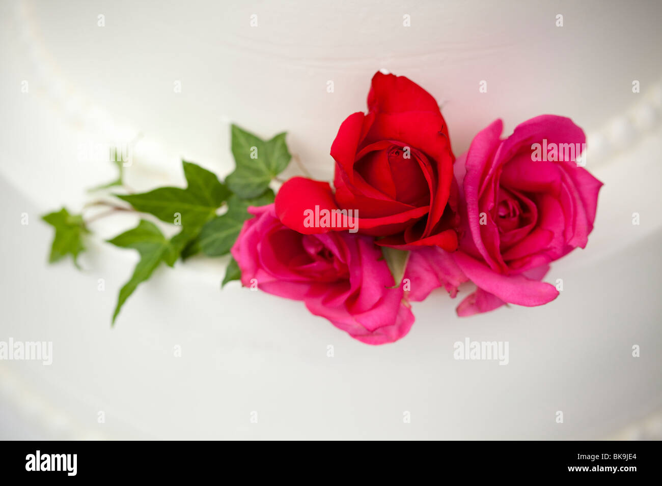 red and pink rose cake decoration Stock Photo