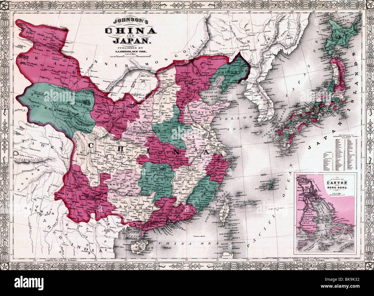 China and Japan Map, 1869 Stock Photo
